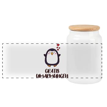 Pinguin Herz Süß Statement Tier Vogel Arktis - Panorama Keksdose mit Holzdeckel - Weiß - Vorne