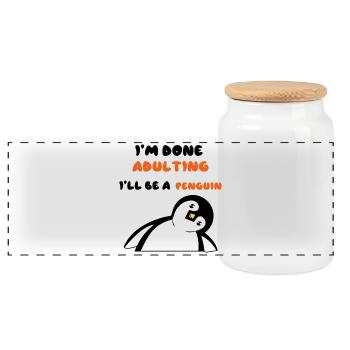 Sweet Penguin Statement Zoo Animal Bird - Panoramic Cookie Jar with Wooden Lid - white - Front