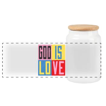 God is love - Panoramic Cookie Jar with Wooden Lid - white - Front