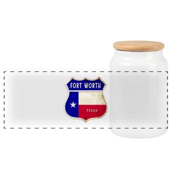 Fort Worth Texas Crest Flag Design - Panoramic Cookie Jar with Wooden Lid - white - Front