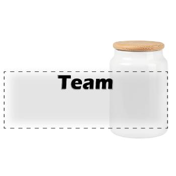 Monochrome Lern-Typo Design: Team - Panorama Keksdose mit Holzdeckel - Weiß - Vorne