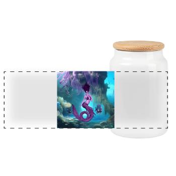 Wonderful mermaid in the deep ocean - Panoramic Cookie Jar with Wooden Lid - white - Front