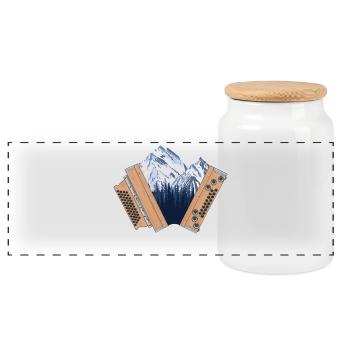 Styrian Accordion Home Mountains | ZiachON! - Panoramic Cookie Jar with Wooden Lid - white - Front