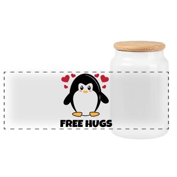 Animal Heart Sweet Penguin Statement Bird Zoo - Panoramic Cookie Jar with Wooden Lid - white - Front