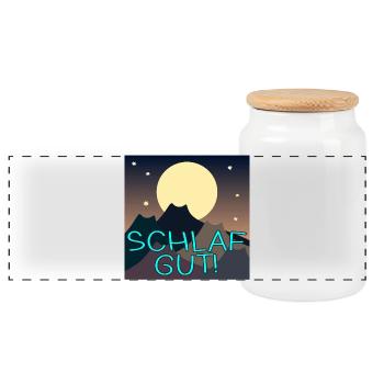SCHLAFEN - KATZEN VOLLMOND BERGE - SCHLAF GUT - Panorama Keksdose mit Holzdeckel - Weiß - Vorne