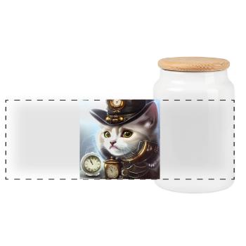 Cute steampunk kitten - Panoramic Cookie Jar with Wooden Lid - white - Front