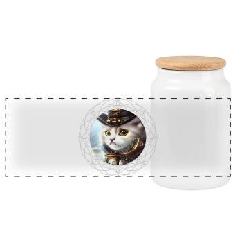 Cute steampunk kitten - Panoramic Cookie Jar with Wooden Lid - white - Front