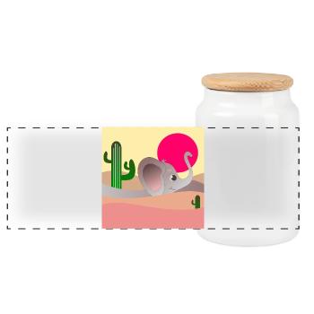 PAYSAGE DÉSERTIQUE D’ÉLÉPHANTS - CACTUS - Boîte à biscuits avec couvercle en bois - blanc - Devant