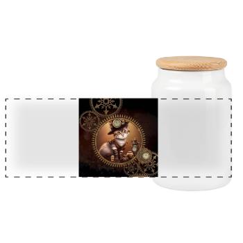 Little steampunk kitten - Panoramic Cookie Jar with Wooden Lid - white - Front