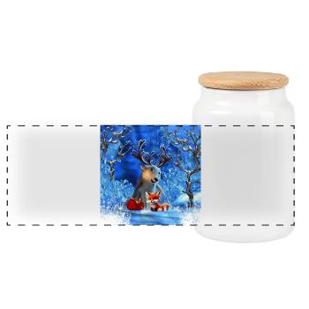 Petit renne et renard mignon vous souhaitent un joyeux chri - Boîte à biscuits avec couvercle en bois - blanc - Devant