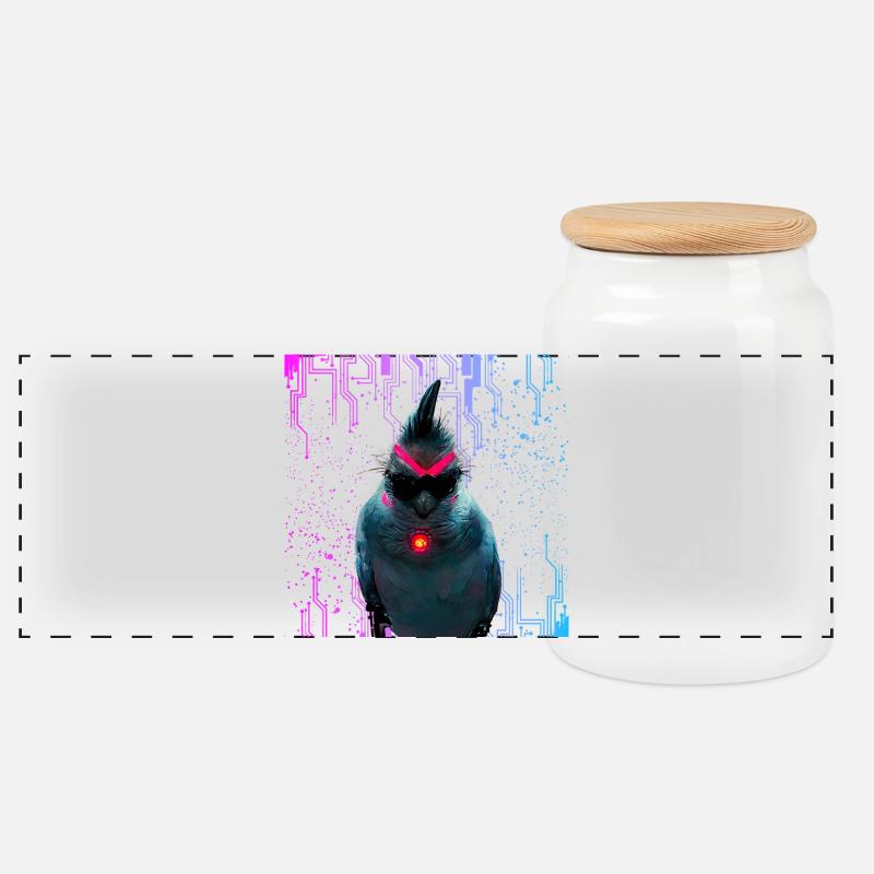Cyber Nymphensittich Neon Bloom - Panorama Keksdose mit Holzdeckel - Weiß