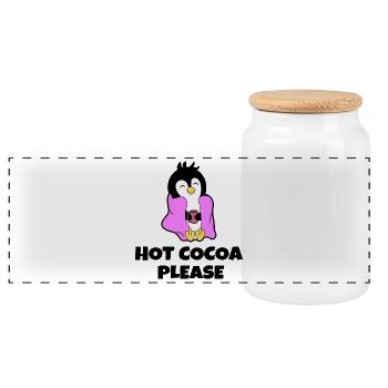 Sweet Cold Penguin Animal Bird Statement Antarctica - Panoramic Cookie Jar with Wooden Lid - white - Front