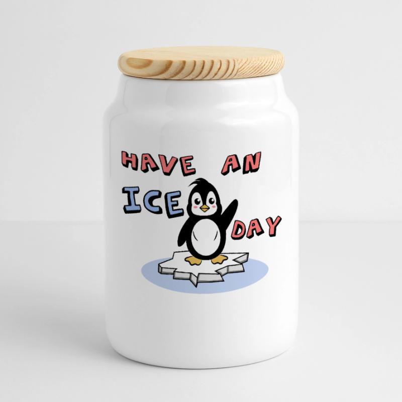Cool Kälte Süß Pinguin Statement Eis Vogel Tier Panorama Keksdose mit Holzdeckel