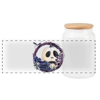 Halloween Pumpkin - Panoramic Cookie Jar with Wooden Lid - white - Front