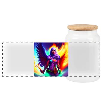 Muslimah Girl mit Engelsflügel Kunst - Panorama Keksdose mit Holzdeckel - Weiß - Vorne