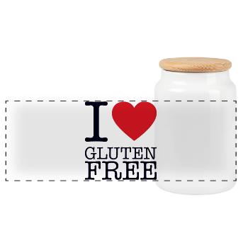 I LOVE GLUTEN FREE - Panorama Keksdose mit Holzdeckel - Weiß - Vorne