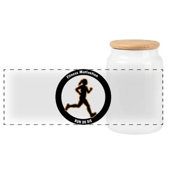 Running Silhouette Run or The Motivation - Panoramic Cookie Jar with Wooden Lid - white - Front