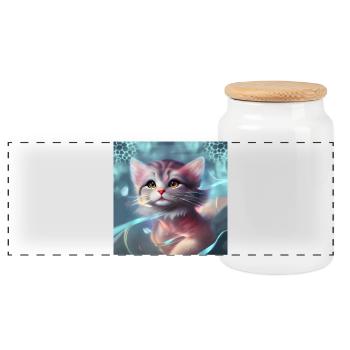 Cute little kitten - Panoramic Cookie Jar with Wooden Lid - white - Front