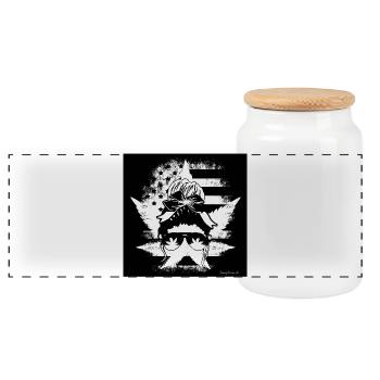 Chanvre chanvre feuilles femme lunettes drapeau américain - Boîte à biscuits avec couvercle en bois - blanc - Devant