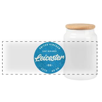 Leicester Retro Roundel Badge - Panorama Keksdose mit Holzdeckel - Weiß - Vorne