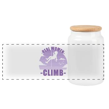 Climbing Mountaineering Mountains Girl Gift - Panoramic Cookie Jar with Wooden Lid - white - Front