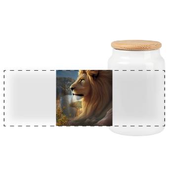 Toller Löwe bei Sonnenuntergang - Panorama Keksdose mit Holzdeckel - Weiß - Vorne