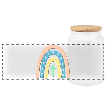CHILDREN RELIGION - CHRISTIAN CROSS - RAINBOW - Panoramic Cookie Jar with Wooden Lid - white - Front