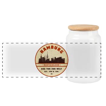 Hamburg Skyline Vintage Kreis - Panorama Keksdose mit Holzdeckel - Weiß - Vorne