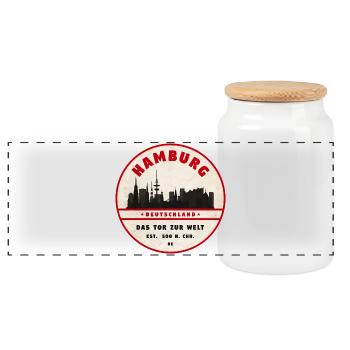 Hamburg Skyline Vintage Badge - Panoramic Cookie Jar with Wooden Lid - white - Front
