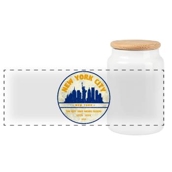 New York Skyline Vintage Badge - Panoramic Cookie Jar with Wooden Lid - white - Front