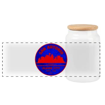 San Antonio Skyline Retro-Abzeichen - Panorama Keksdose mit Holzdeckel - Weiß - Vorne