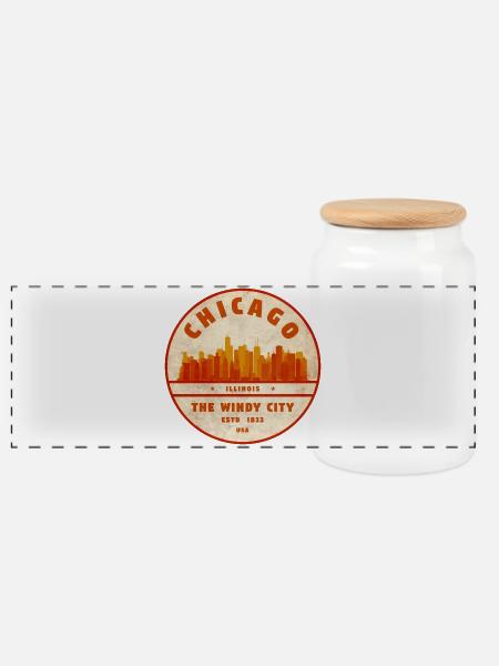 Chicago Windy City Skyline Vintage - Panorama Keksdose mit Holzdeckel - Weiß