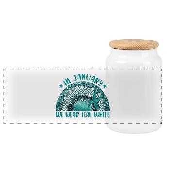 En janvier, nous portons un cancer du col de l’utérus blanc sarcelle - Boîte à biscuits avec couvercle en bois - blanc - Devant