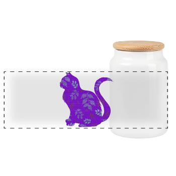 sitzende katze, gemustert, Blumen Outfits - Panorama Keksdose mit Holzdeckel - Weiß - Vorne