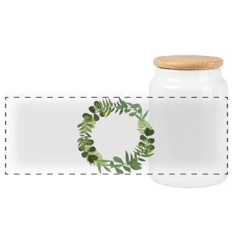 Couronne verte de feuilles - Boîte à biscuits avec couvercle en bois - blanc - Devant