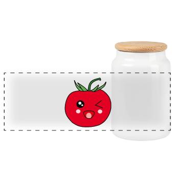 Drôle de Tomate avec Visage Kawaii Cadeau - Boîte à biscuits avec couvercle en bois - blanc - Devant