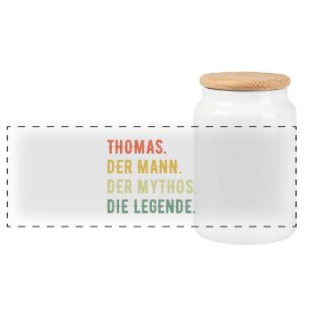 Thomas Tom Vorname Der Mann Der Mythos Die Legende - Panorama Keksdose mit Holzdeckel - Weiß - Vorne
