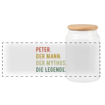 Peter Vorname Der Mann Der Mythos Die Legende - Panorama Keksdose mit Holzdeckel - Weiß - Vorne