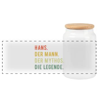Hans Hansi Vorname Der Mann Der Mythos Die Legende - Panorama Keksdose mit Holzdeckel - Weiß - Vorne