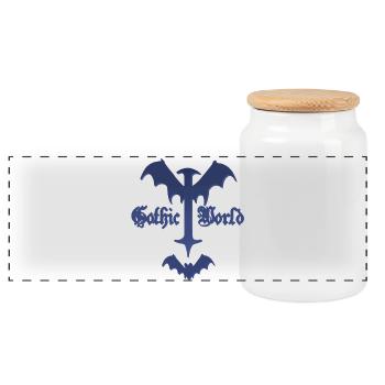gothic design, Sprüche, Kreuze, Dämonenflügel - Panorama Keksdose mit Holzdeckel - Weiß - Vorne
