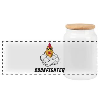 Cockfighter design - Panoramic Cookie Jar with Wooden Lid - white - Front
