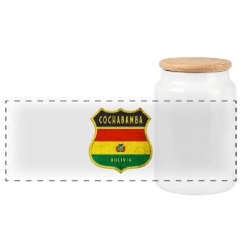 Cochabamba Bolivien Wappen Design - Panorama Keksdose mit Holzdeckel - Weiß - Vorne