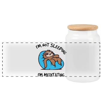 Relax Sloth Sleeping Zoo Animal Statement Tired - Panoramic Cookie Jar with Wooden Lid - white - Front