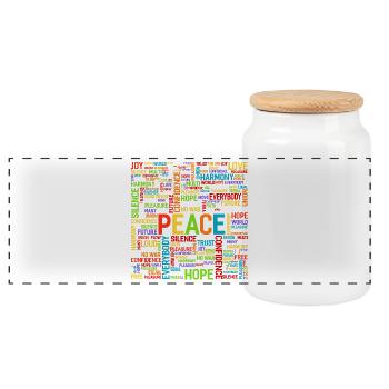 Peace Word Cloud – Hope & Harmony - Panoramic Cookie Jar with Wooden Lid - white - Front