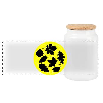 Autumn Circle Leaves - Panoramic Cookie Jar with Wooden Lid - white - Front