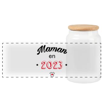 Maman en 2023 - Boîte à biscuits avec couvercle en bois - blanc - Devant