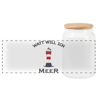 Watt will ich Meer, Leuchtturm Roter Sand, Nordsee - Panorama Keksdose mit Holzdeckel - Weiß - Vorne