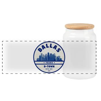 Dallas Skyline DTown Vintage Badge - Panorama Keksdose mit Holzdeckel - Weiß - Vorne