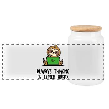 Lazy Animal Mammal Humorous Sloth Statement - Panoramic Cookie Jar with Wooden Lid - white - Front
