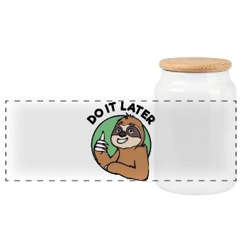 Lazy Statement Sloth Animal Mammal Zoo Jungle - Panoramic Cookie Jar with Wooden Lid - white - Front